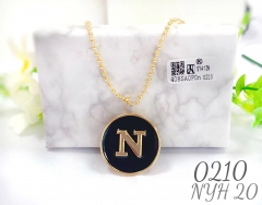 N letter black background round necklace