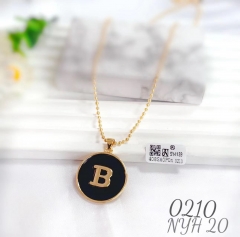 B letter black background round necklace