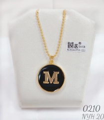 Customized name M black background round necklace