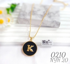 K letter black background round necklace