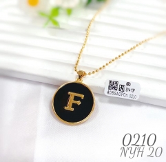 Customized name F black background round necklace