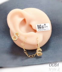 Double earrings with chain gold/silver style