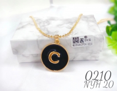 C letter black background round necklace