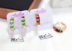 Green whiter/colorful zircon shiny earring