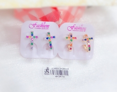 Cross-shaped colorful zircon exquisite earrings