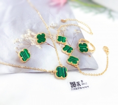 Lucky four leaf stripe green style jewelry set