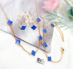 Lucky four leaf blue style jewelry set