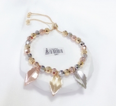 Leaf sequined pendant beaded bracelet