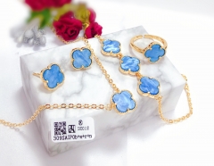 Lucky four leaf light blue style jewelry set