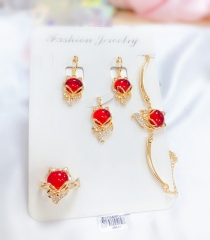 Red gem gold jewelry set