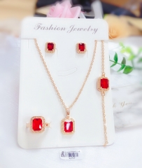 Dazzling red square zircon with black textured bezel jewelry set