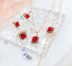 Dazzling square red zircon with black textured bezel jewelry set