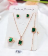 Dazzling green square zircon with black textured bezel jewelry set