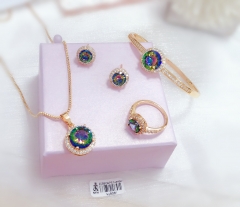 Dazzling round colorful zircon with black textured bezel jewelry set