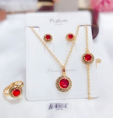 Dazzling round red zircon with black textured bezel jewelry set