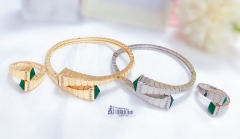 Green gem trendy style bangle ring