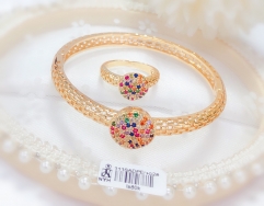 Colorful round zircon gold bangle ring