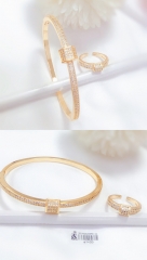 Irregular gold gem bangle ring