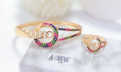 High-end popular gold colorful gem bangle ring