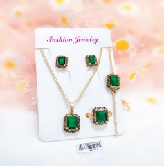 Dazzling square green zircon with black textured bezel jewelry set