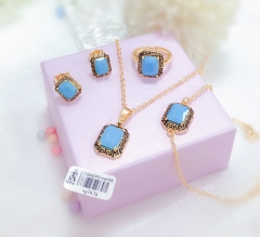 Dazzling square blue zircon with black textured bezel jewelry set