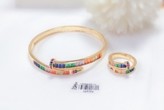 Snag model colored zircon gold/silver bangle ring set