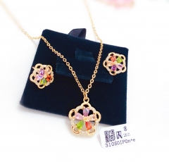 Colorful flower zircon style shiny gold/silver necklace eaarring