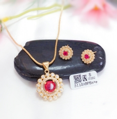 Round red zircon style dazzling necklace earring