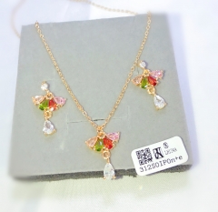 Colorful zircon gold/silver fine necklace earring