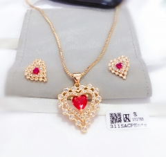 Red heart zircon style shiny gold/silver necklace eaarring