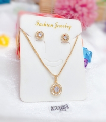 Round gem style shiny necklace earring