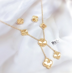 Gold lucky four leaf gold style necklace earring