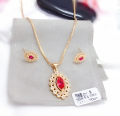 Oval red zircon style shiny necklace earring