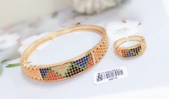 Colorful Zirconia Gold Bangle Ring