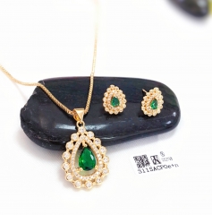 Artificial Gemstone Green Gem Teardrop Earrings and Necklace