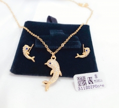 Dolphin style gold/silver earrings necklace