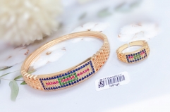 Colorful Zirconia Gold Bangle Ring