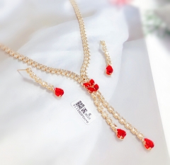 Red gem gorgeous gold/silver earrings necklace