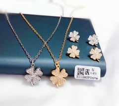 Four leaf style shiny necklace earring