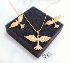 Golden Peng Wings Gold/Silver Earrings and Necklace