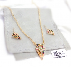 Inverted triangle style colorful zircon gold/silver earrings necklace