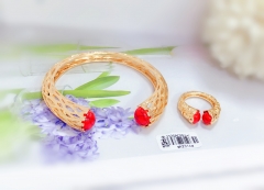 Black cracked red beads style bangle ring