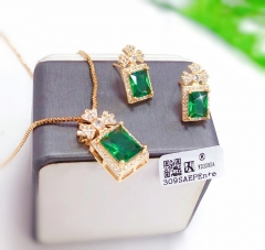 Green gem dazzling necklace earring