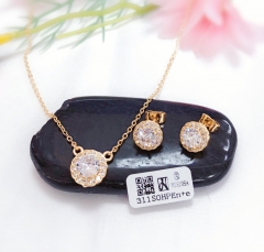 Round zircon dazzling necklace earring