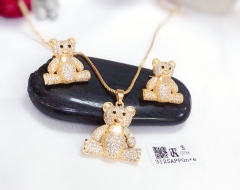 Bright Bear Style Gold/Silver Color Earrings and Necklace