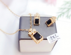 Black gem dazzling necklace earring