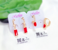 Red gem pendant shiny earring