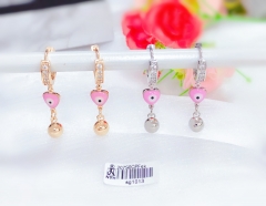 Pink eye heart style shiny pendant earring