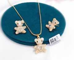 Full zircon bear exquisite popluar gold/silver color necklace earring