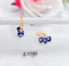 Blue eye heart style shiny pendant earring